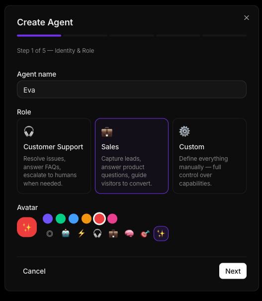 Creating a custom-named support agent with a defined role